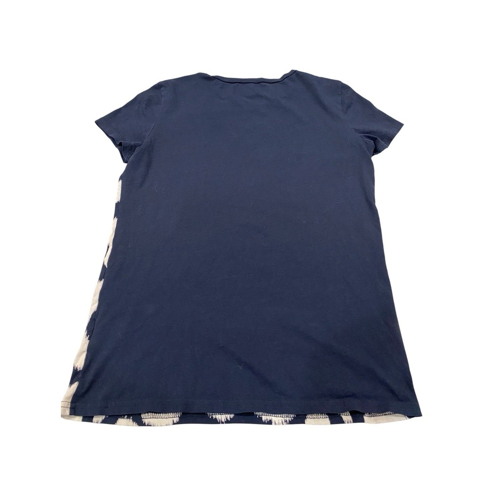 Tory Burch Women's S Navy Blue Cream Ikat Medallion Logo Pima Cotton T-Shirt Top - Picture 5 of 7